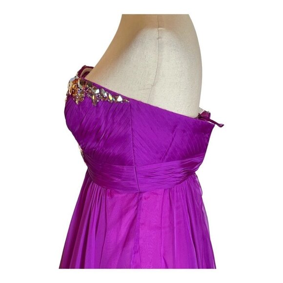 La Femme Purple Magenta Strapless Rhinestone Sweetheart Neck Gown Size 0 - Picture 5 of 12